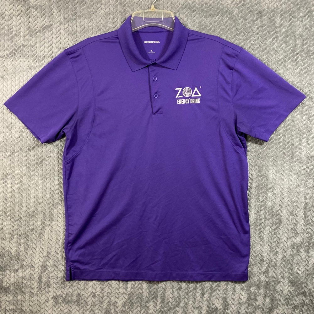 Sport-Tek Polo Mens XL Pique Performance Purple ZOA Energy Drink Logo Workwear